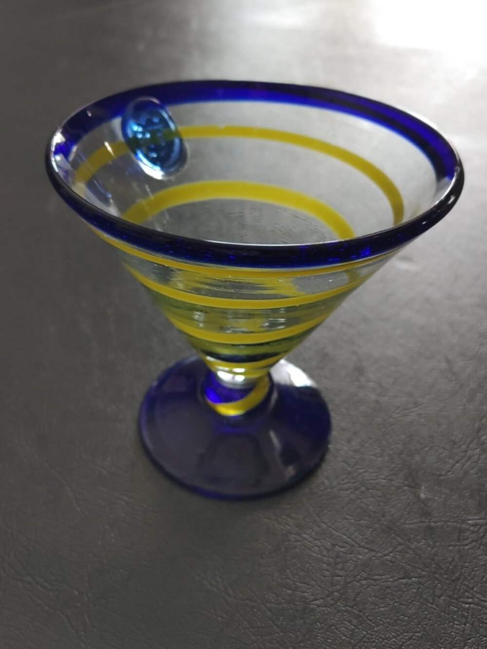Kosta Boda Martini Glass; Cobalt Blue & Yellow Swirl, Royal Caribbean